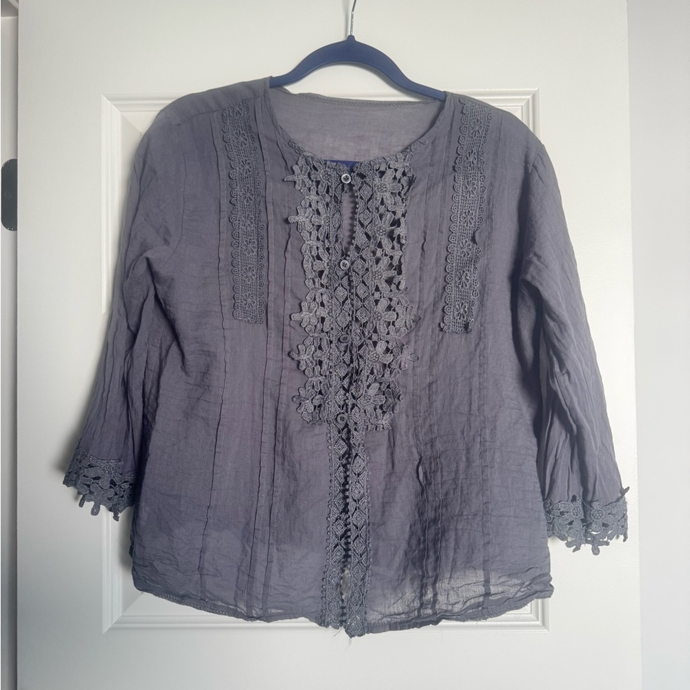 H&M Charcoal Lace Accent Blouse